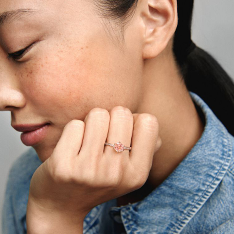 Anillo de oro rosa de 14 quilates con cristal y grabado personalizado para mujer-3