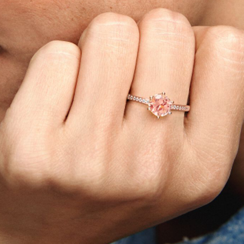 Anillo de oro rosa de 14 quilates con cristal y grabado personalizado para mujer-5