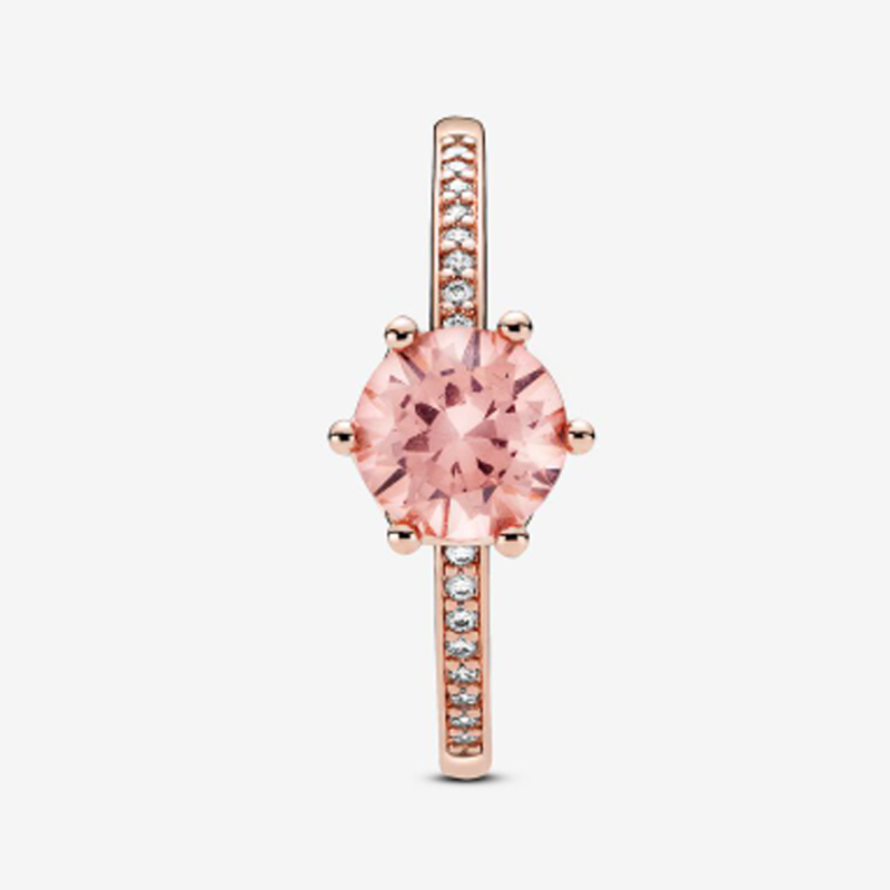 Anillo de oro rosa de 14 quilates con cristal y grabado personalizado para mujer-6