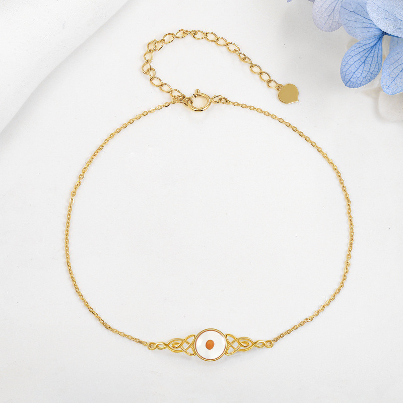 Pulsera con dije redondo de cristal en oro rosa de 14 quilates-5