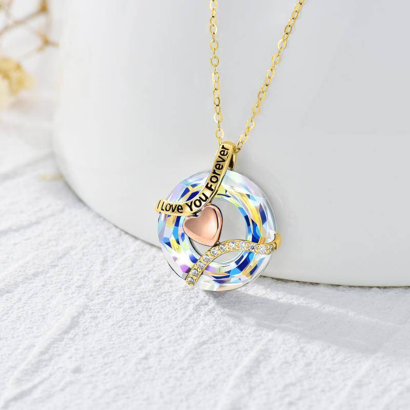 Collar con colgante redondo de cristal y oro de 10 quilates-3