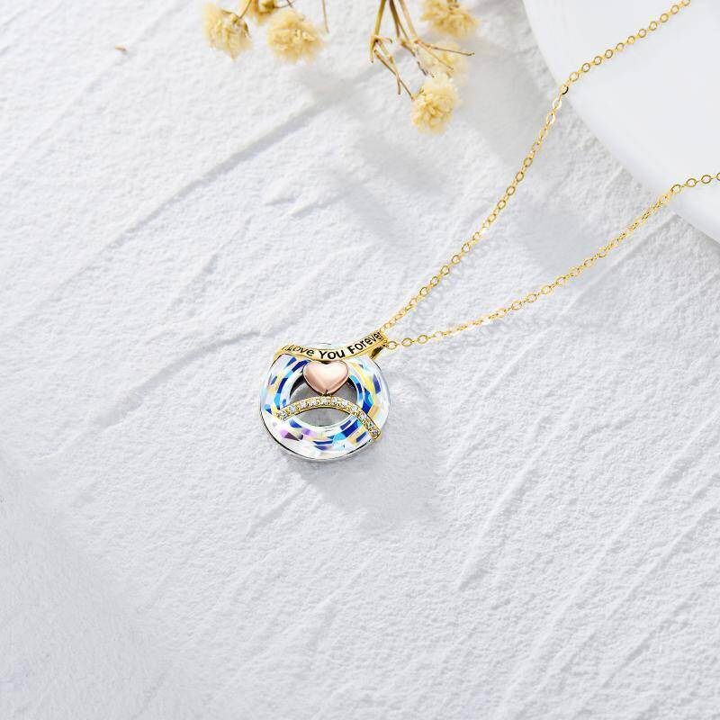 Collar con colgante redondo de cristal y oro de 10 quilates-4