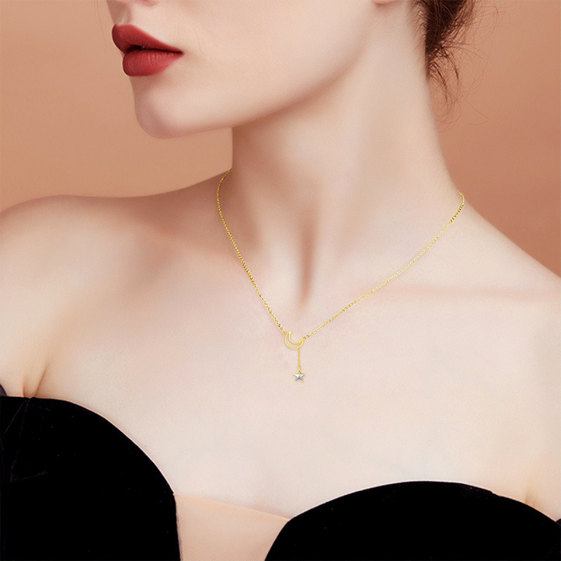 Collar ajustable en Y con estrella de cristal y oro blanco de 18 quilates-2