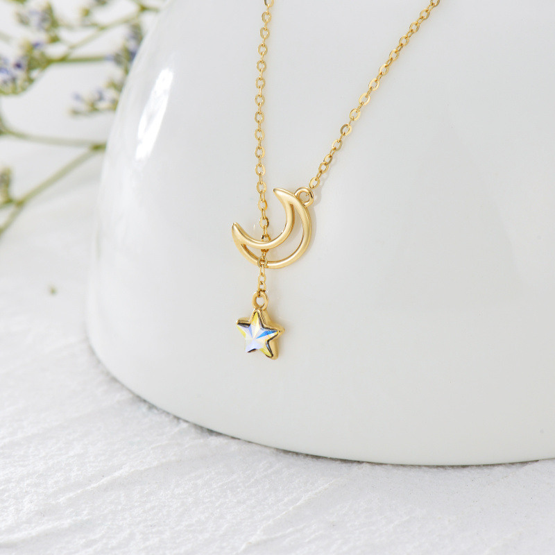 Collar ajustable en Y con estrella de cristal y oro blanco de 18 quilates-4