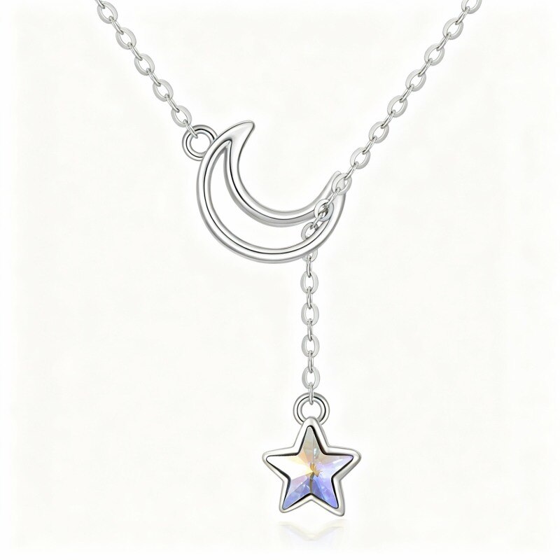 Collar ajustable en Y con estrella de cristal y oro blanco de 18 quilates-1