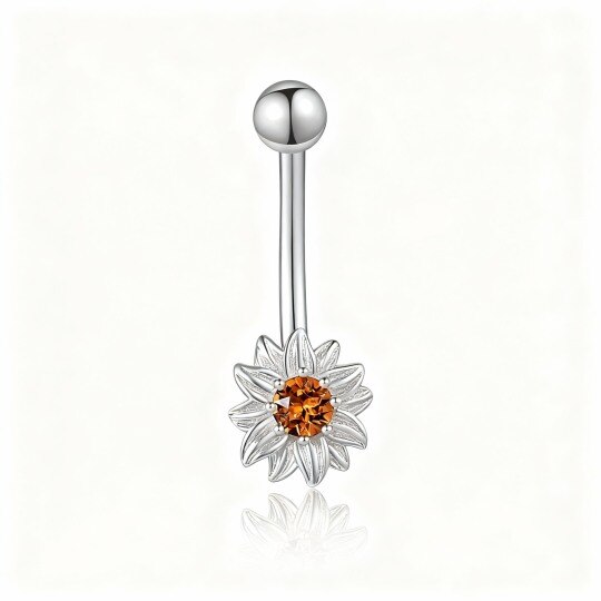 10K White Gold Crystal Sunflower Belly Button Ring