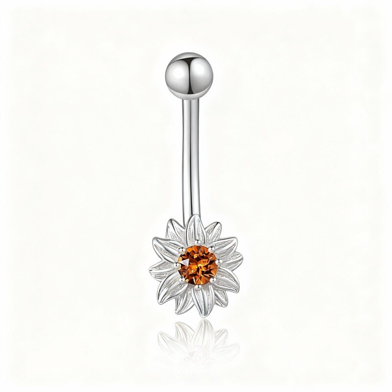 Piercing para el ombligo de girasol con cristal y oro blanco de 10 quilates-15