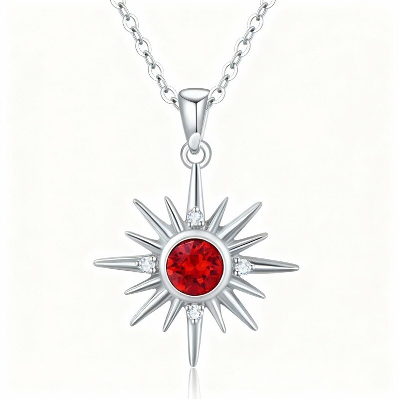 Halskette mit Sonnenanhänger aus 10-karätigem Weißgold und Kristall-1