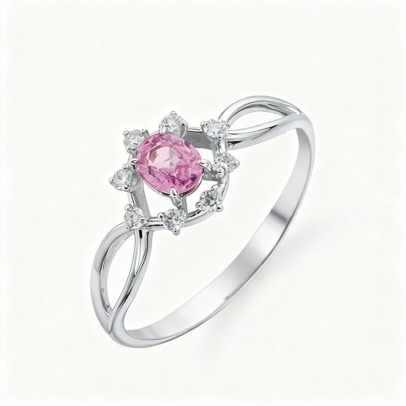 Anillo de oro blanco de 10 quilates con flores silvestres y cristal-19