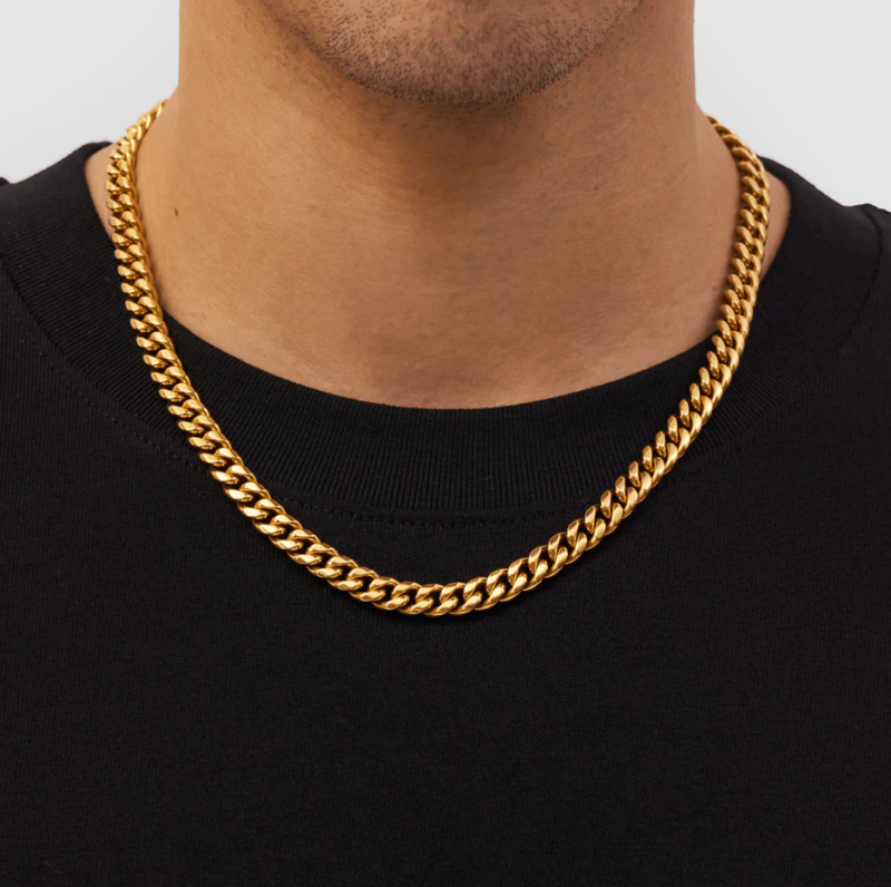 Cadena cubana de oro de 14 quilates para hombre, 8 mm-2
