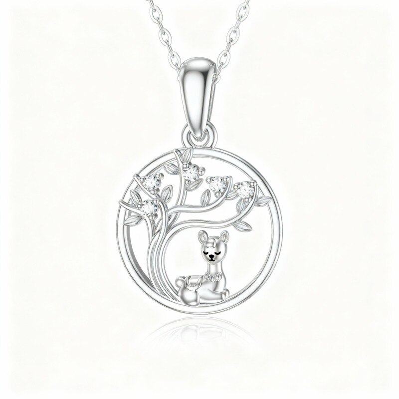 Collier pendentif en or blanc 10 carats avec zircon cubique, alpaga et arbre de vie-10