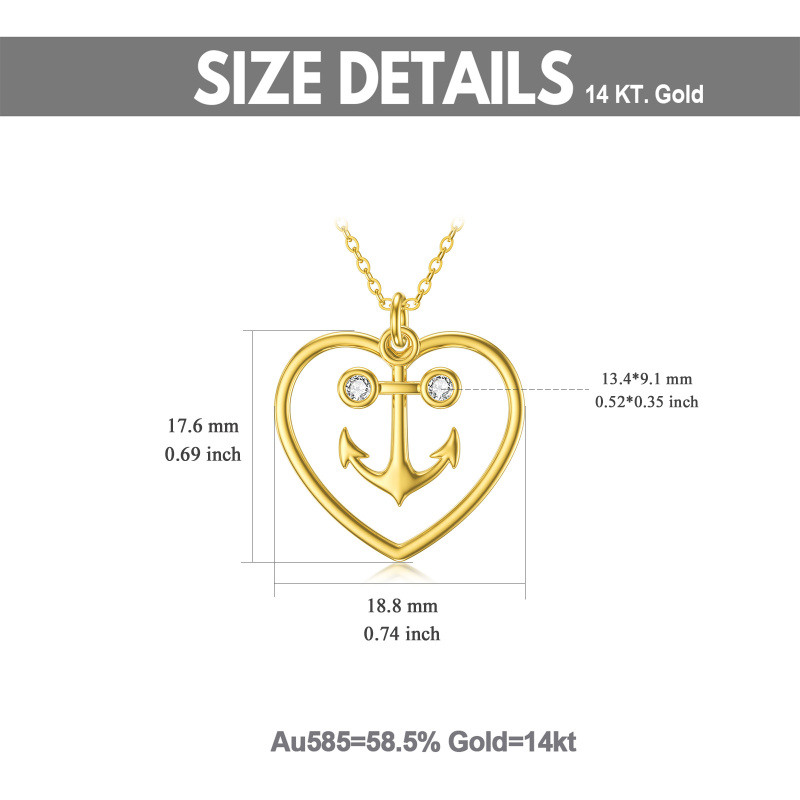 Collar con colgante de ancla y corazón de circonita cúbica en oro de 14 quilates-6