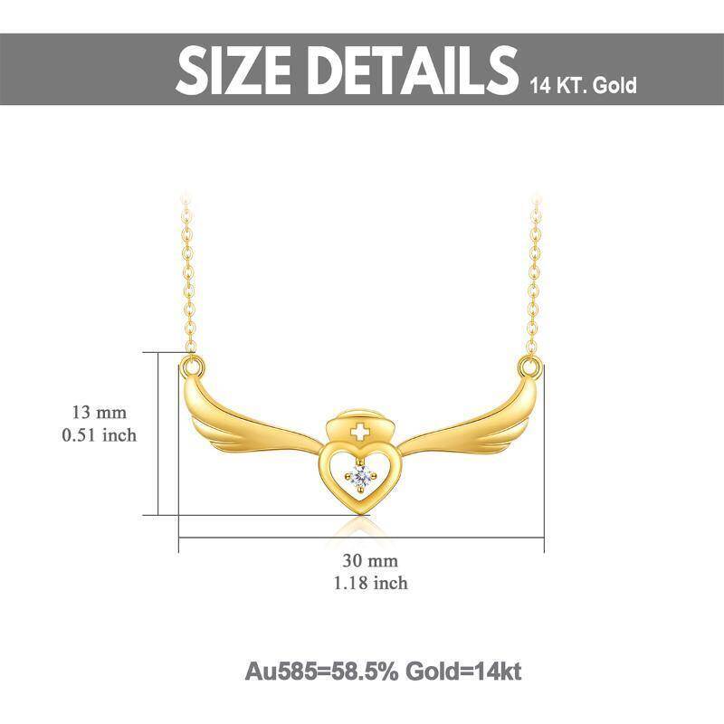 Collar con colgante de ala de ángel y corazón de circonita cúbica en oro de 18 quilates-7