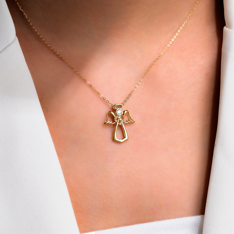 Collier pendentif ailes d'ange en or 14 carats et zirconiums cubiques-2