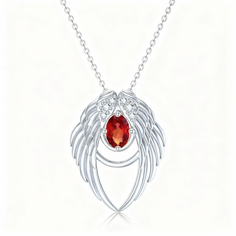 10K White Gold Cubic Zirconia Angel Wing Pendant Necklace-1