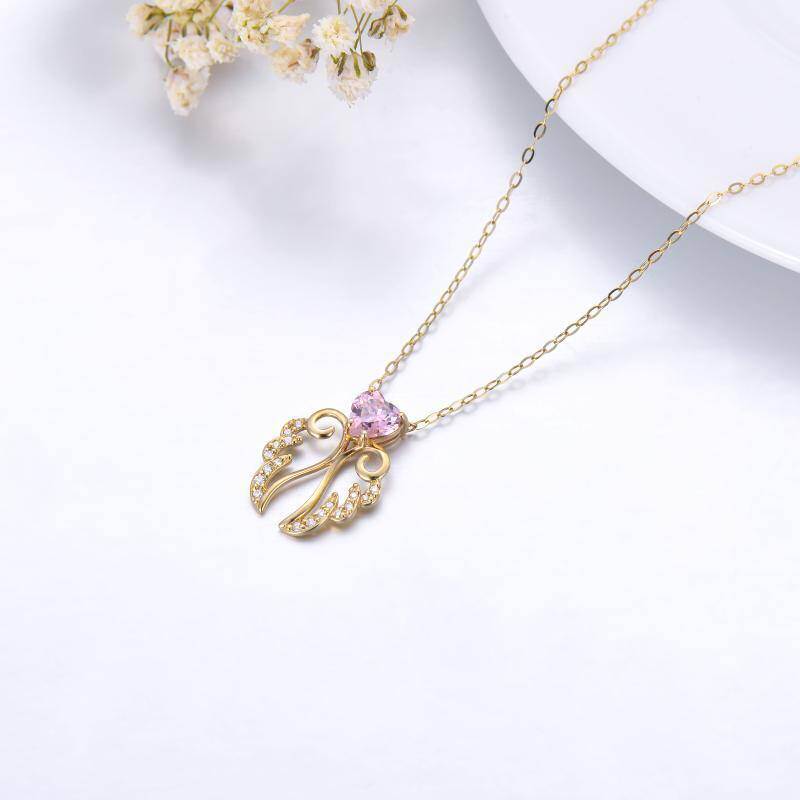 18K Rose Gold Cubic Zirconia Angel Wing Pendant Necklace-4