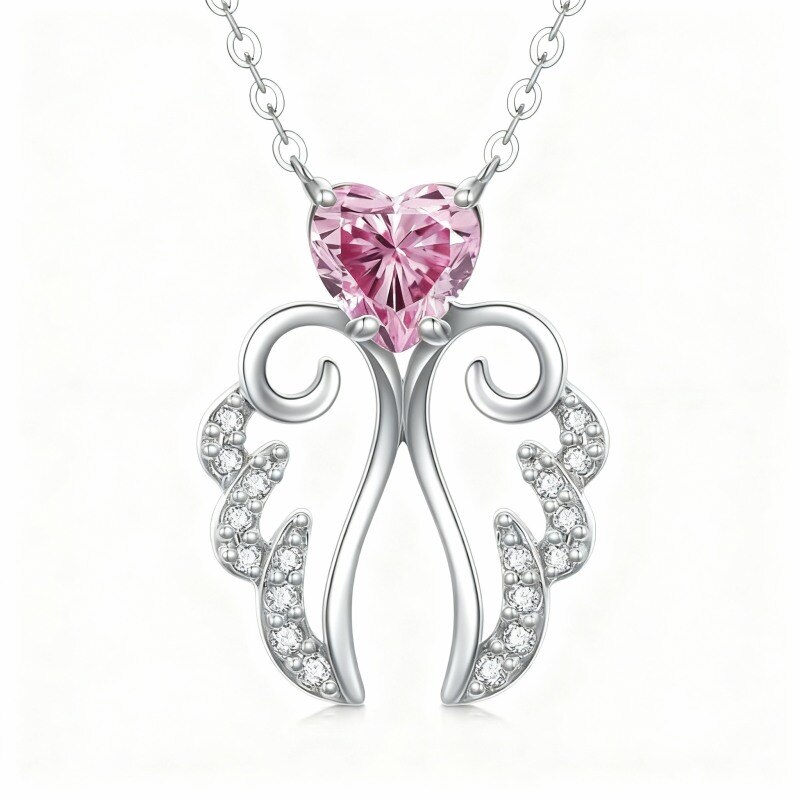 Halskette mit Engelsflügel-Anhänger aus 10-karätigem Weißgold mit Zirkonia-1