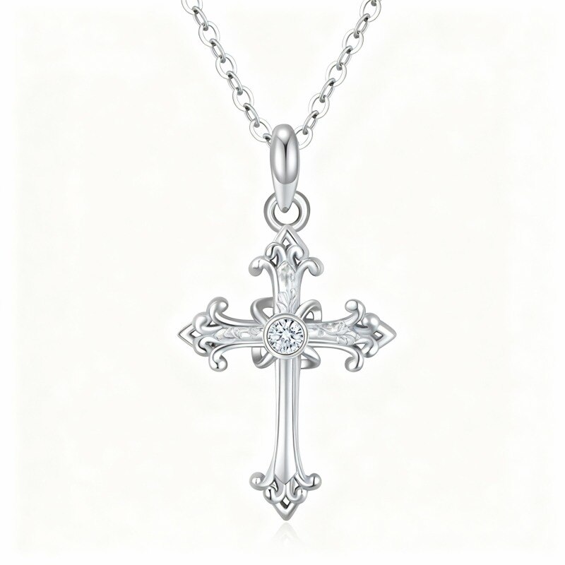Collar con colgante Ankh de oro blanco de 10 quilates y circonitas cúbicas-19