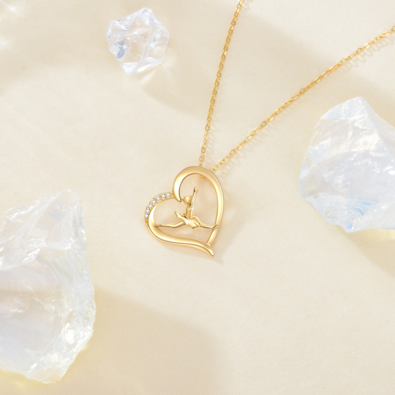 14K White Gold Cubic Zirconia Ballet Dancer & Heart Pendant Necklace-5