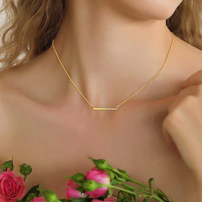 Halskette aus 18-karätigem Gold mit Zirkonia-Steg für Damen-2