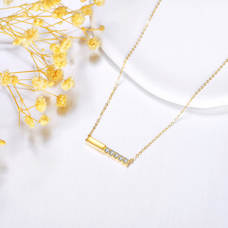 14K Gold Cubic Zirconia Bar Pendant Necklace-3
