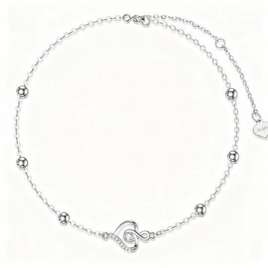 Bracelet à breloques en or blanc 10 carats avec perle en zircon cubique, cœur et symbole de l'infini