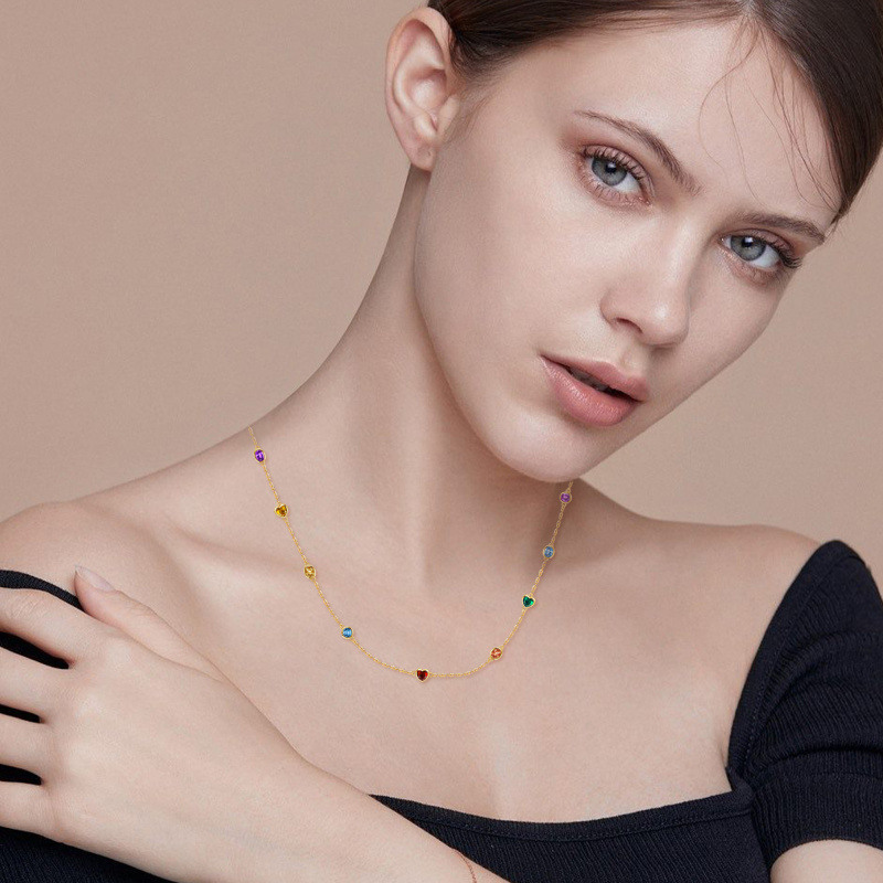 18K Gold Cubic Zirconia Bead Station chain Necklace-2