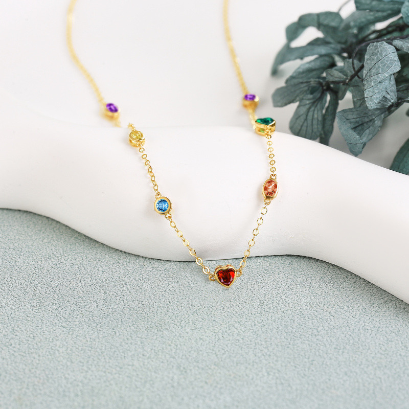 18K Gold Cubic Zirconia Bead Station chain Necklace-3