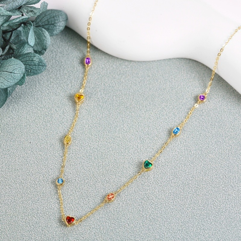 18K Gold Cubic Zirconia Bead Station chain Necklace-4