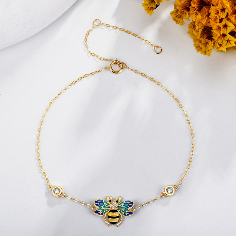Pulseira com pendente de abelha em ouro 10K e zircónias cúbicas-3