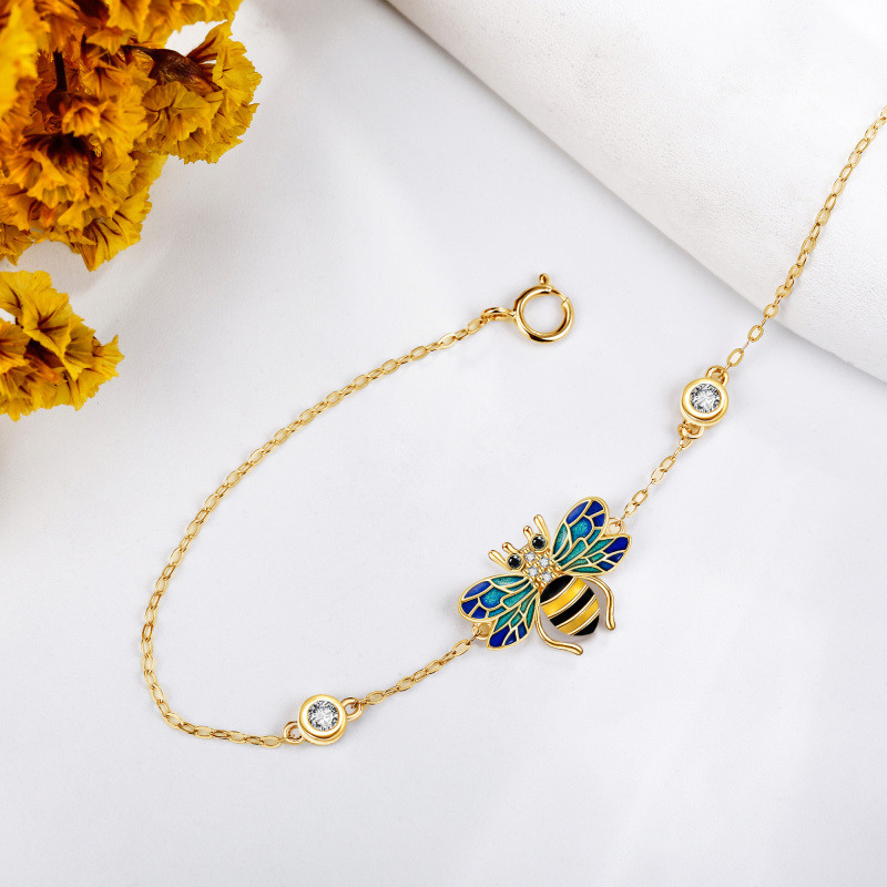 Pulseira com pendente de abelha em ouro 10K e zircónias cúbicas-4
