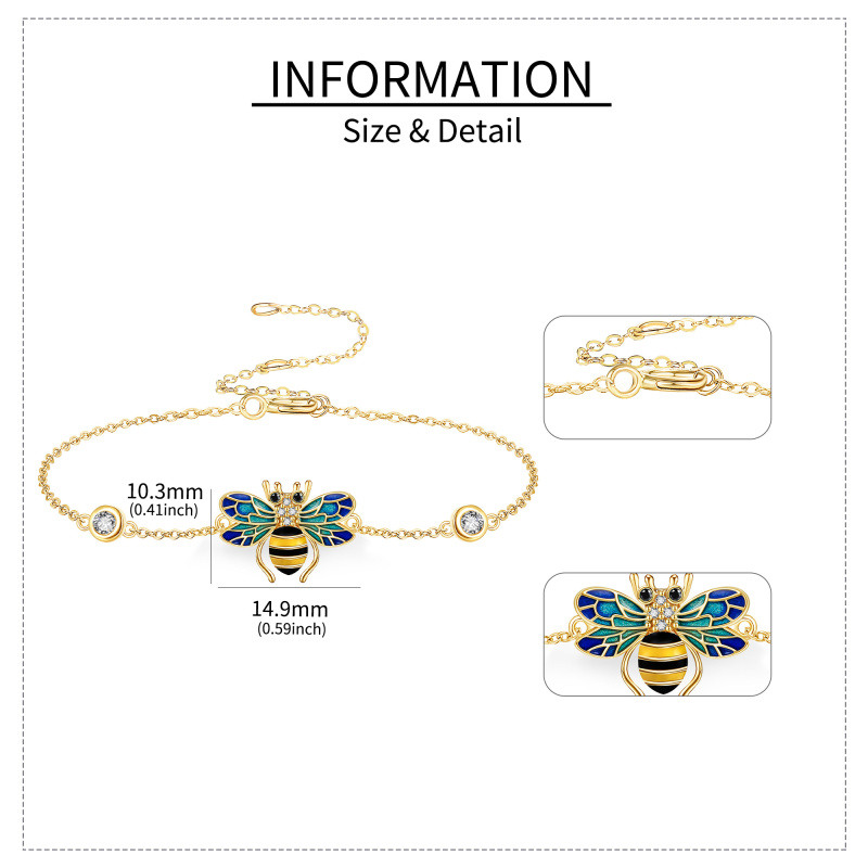 Pulseira com pendente de abelha em ouro 10K e zircónias cúbicas-5