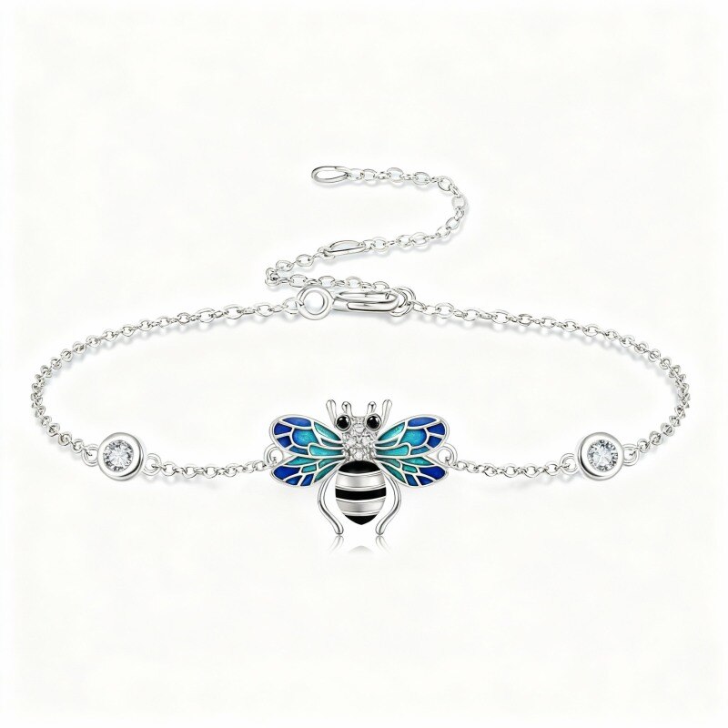 Armband aus 10-karätigem Weißgold mit Zirkonia-Bienenanhänger-1