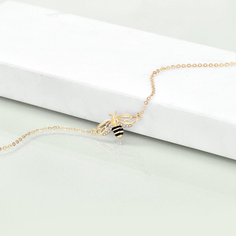10K Gold Cubic Zirconia Bees Charm Bracelet-3