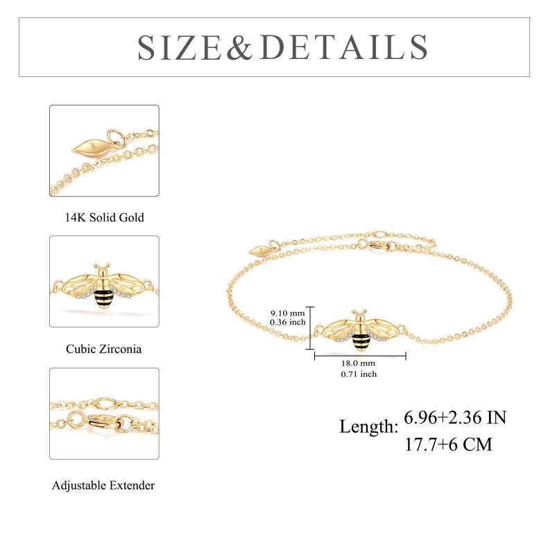 10K Gold Cubic Zirconia Bees Charm Bracelet-5
