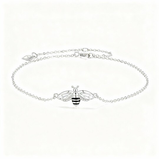 Bracciale con ciondolo a forma di ape in oro bianco 10 carati con zirconi cubici