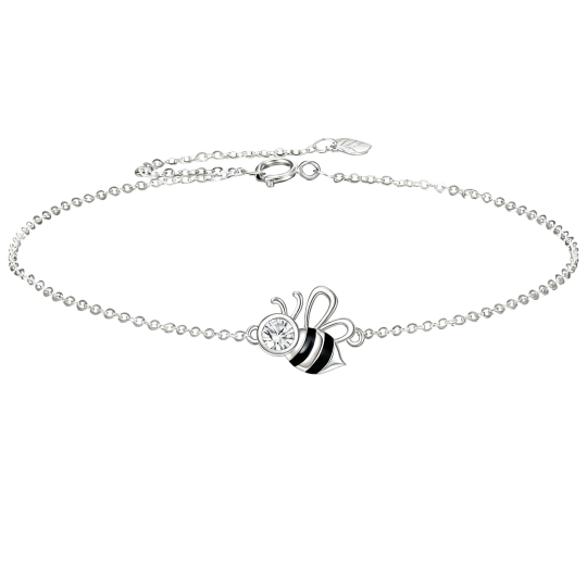 Pulsera con dije de abeja y circonita cúbica en oro blanco de 18 quilates