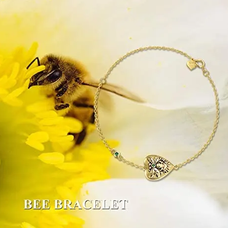 Pulsera con dije de abeja y corazón de oro de 18 quilates-3