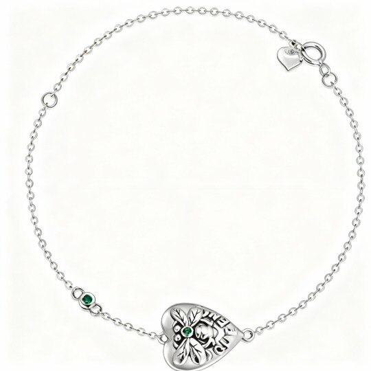 Bracelet en or blanc 10 carats avec breloques abeille et cœur en zircone cubique