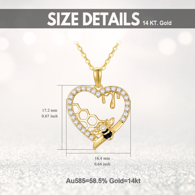 10K Gold Cubic Zirconia Bee Heart Honeycomb Pendant Necklace For Womne-6