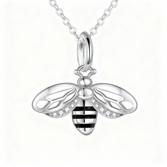 Collier pendentif abeille en or blanc 10 carats et zircon cubique