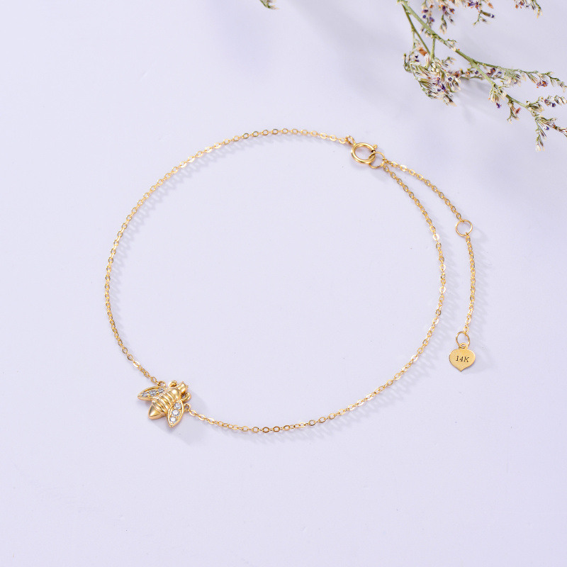 Bracelet de cheville simple en or 18 carats et zircon cubique abeilles-3