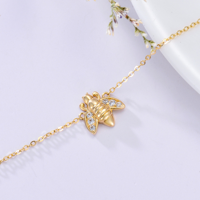Bracelet de cheville simple en or 18 carats et zircon cubique abeilles-4
