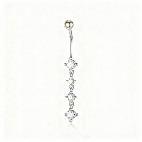10K White Gold Cubic Zirconia Belly Button Ring