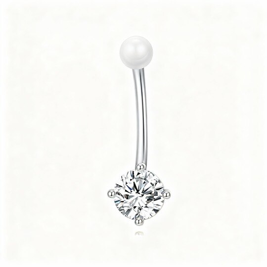 10K White Gold Cubic Zirconia Belly Button Ring