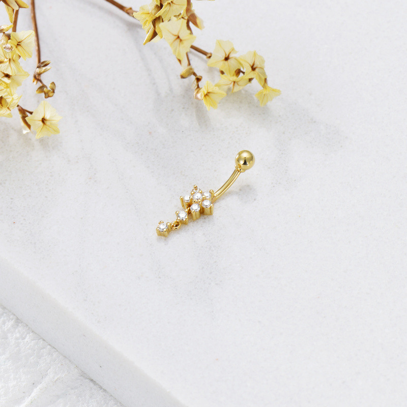 Piercing para el ombligo de platino con circonitas cúbicas chapadas en oro blanco-3