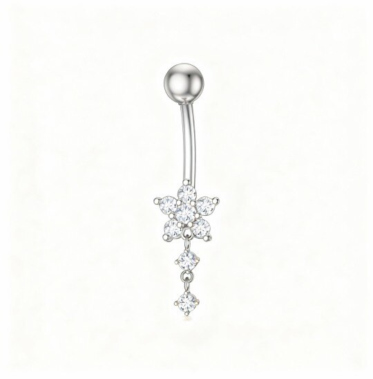 10K White Gold Cubic Zirconia Belly Button Ring