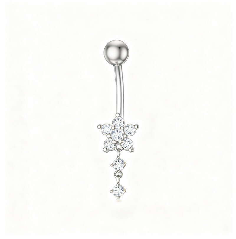 Piercing para el ombligo de oro blanco de 10 quilates con circonita cúbica-6