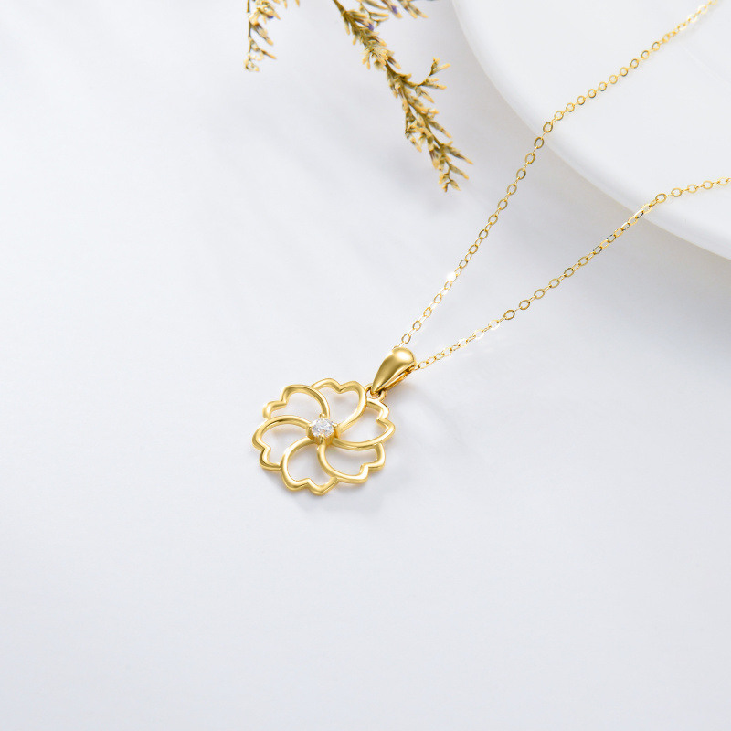 18K Rose Gold Cubic Zirconia Birth Flower Pendant Necklace-3