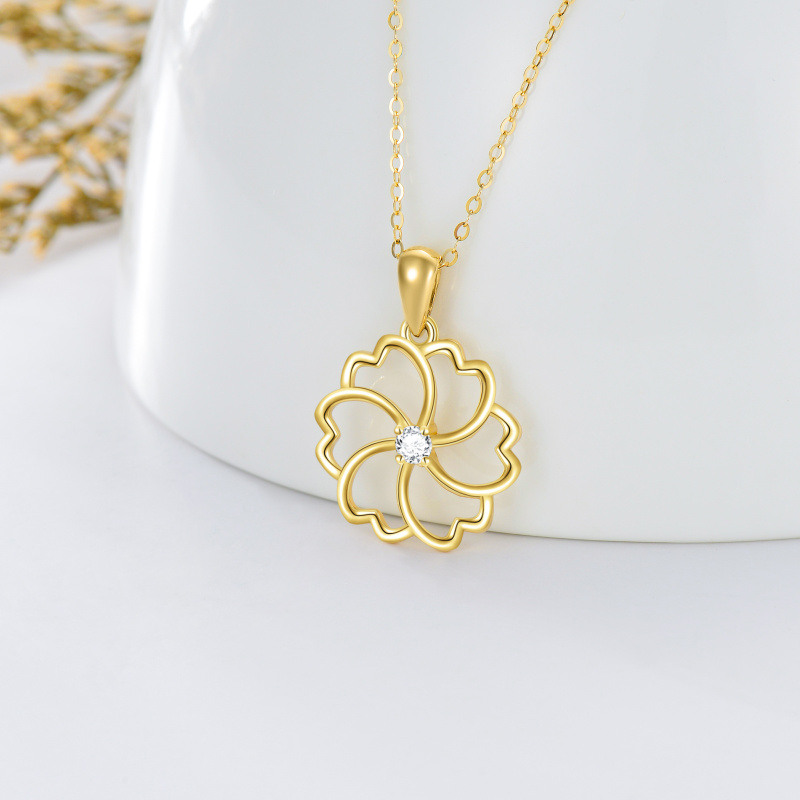 18K Rose Gold Cubic Zirconia Birth Flower Pendant Necklace-4